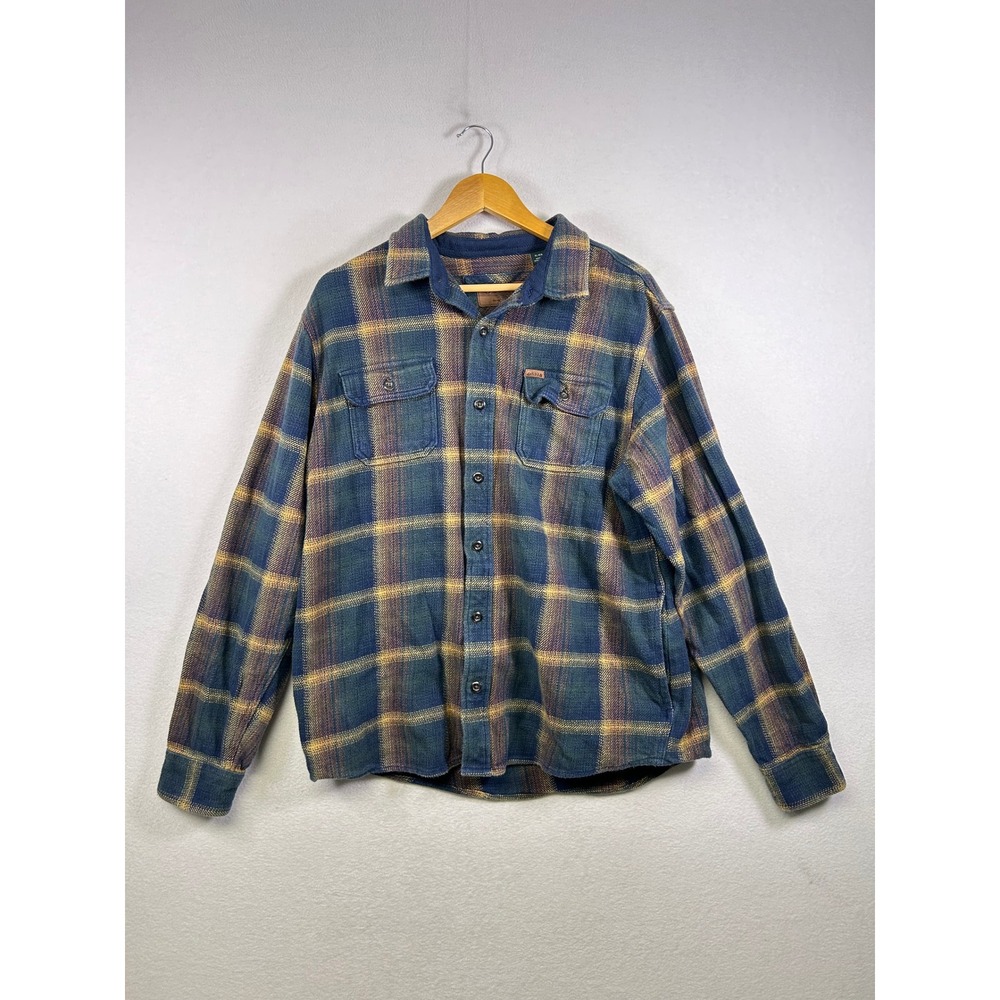 Orvis Flannel Shirt Mens XL Blue Green Plaid Heavyweight Cotton Side Pockets